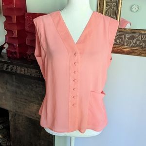 90s Victoria's Secret Gold Label Chiffon ButtonUp Sheer Tank Small Coral 184